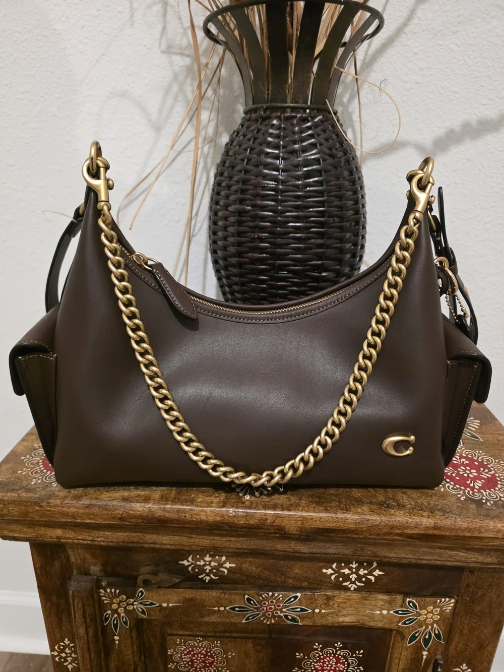 Coach Juliet 30 w/pockets Maple Leather Shoulder Bag with Gold Chain Accent